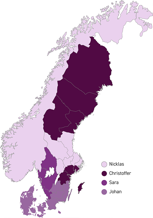 Sverigekarta med säljområden 